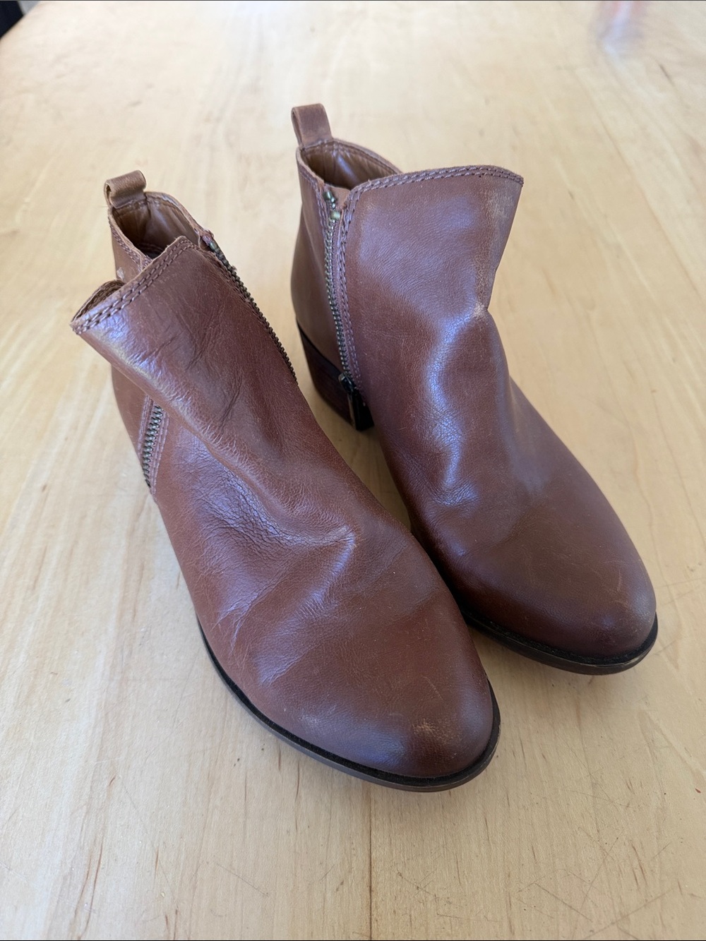 Lucky Brand Brown Leather Ankle Booties with Side Zip